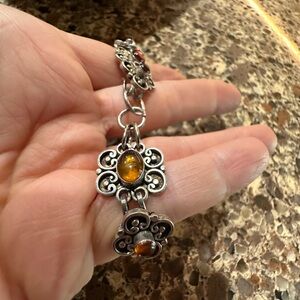 Vintage Sterling Silver Amber Bracelet